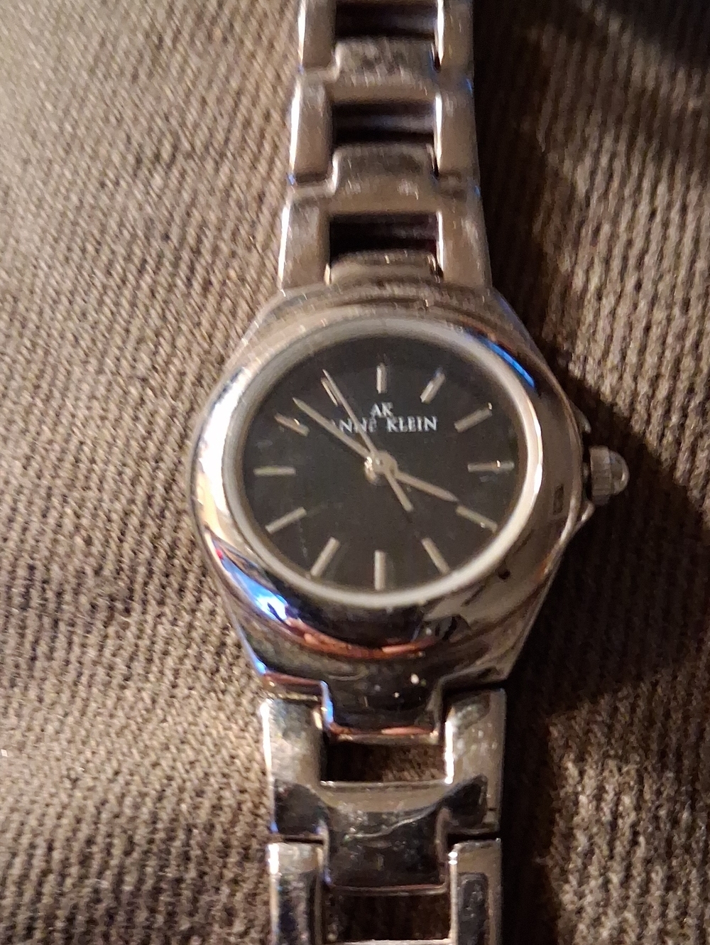 Anne Klein Silver-Tone Bracelet Watch with Black Dial